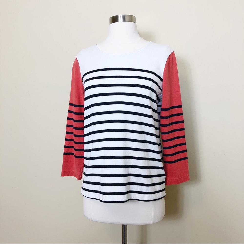 J. CREW Striped Color Block Orange White Top M
